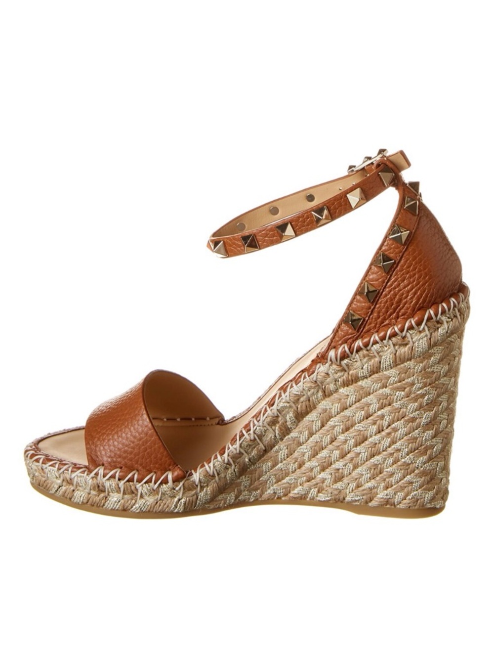 Valentino Brown Leather Studded Ankle-Strap Espadrille Sandals - Picture 6 of 6